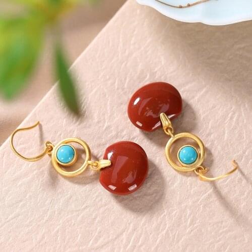 Uglyless Simple Geometric Gemstones Earrings for Women Natural Agate Turquoise Earrings Gold 925 Silver Ethnic Fashion Jewelry