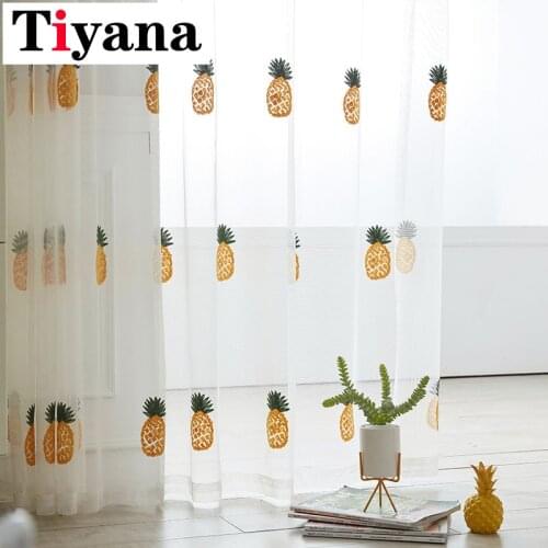 Cute Pineapple Embroidered White Sheer Curtains For Living Room Bedroom Kids Room Fruit Tulle For Kitchen Window Drapes P430X