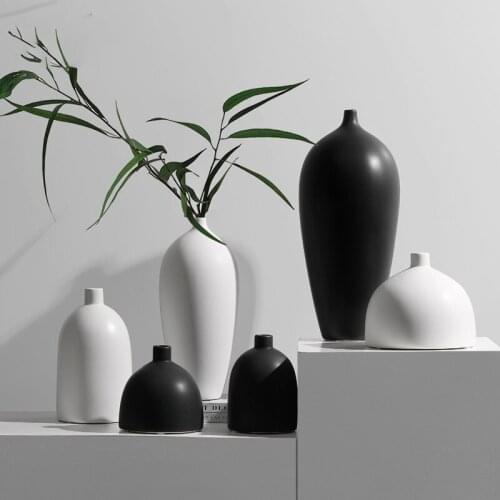 American Japanese Zen modern home accessories handmade flower decoration ornaments black and white ceramic vase retro bottle