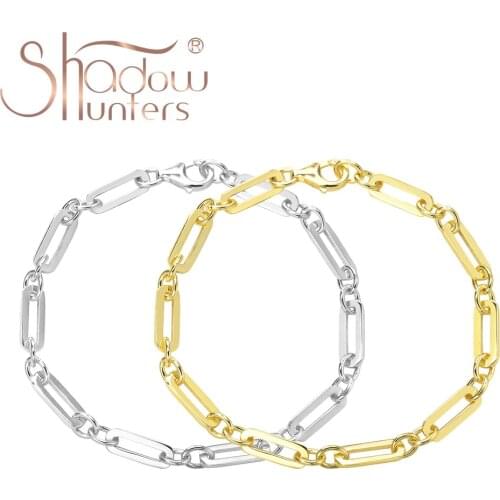 SHADOWHUNTERS Real 925 Sterling Silver Flat Curb Chain Bracelet Oval Link Chain High Quality Trendy Women Men Jewelry Wholesale
