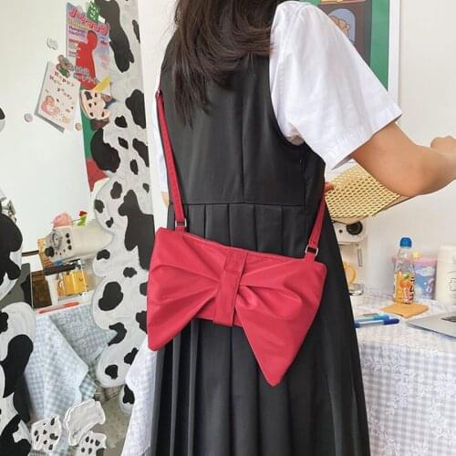 Cute Bow Teenager Girls Shoulder Bag Zipper Solid Color Cross Body Bags for Youth Women 2021 New Summer Nylon Shopping Bag