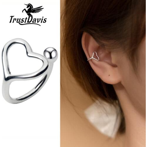 Trusta 100% 925 Sterling Silver Hollow Heart Ear Cuff Clip on Earrings For Women Girl Without Piercing Earings Jewelry DS761
