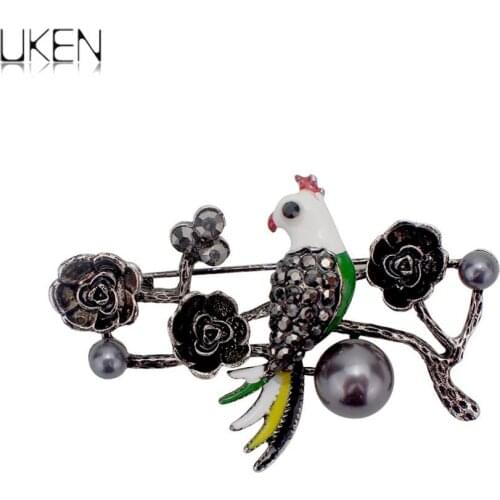 UKEN Vintage Small Flowers Flying Bird Brooches Purple Imitation Pearl Crystal Brooch Pins Women Mens Suit Corsage Clips Pin