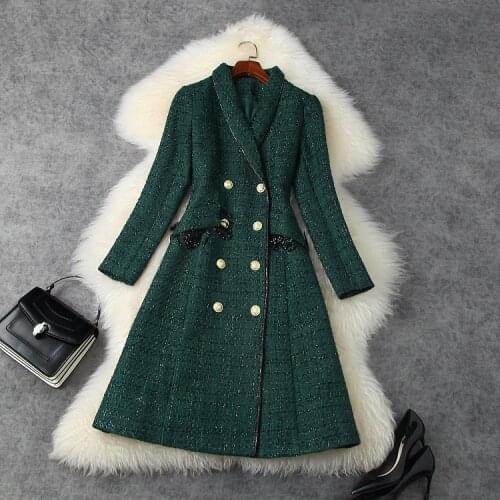 European and American womens wear 2020 winter new style Double-breasted long sleeve lapel Fashionable tweed coat