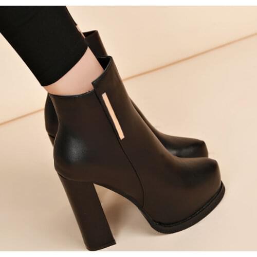 2021 Women Ankle Boots dropshipping Autumn Women High Heels Boots Platform Sexy Ladies Black Pumps Boots Shoes