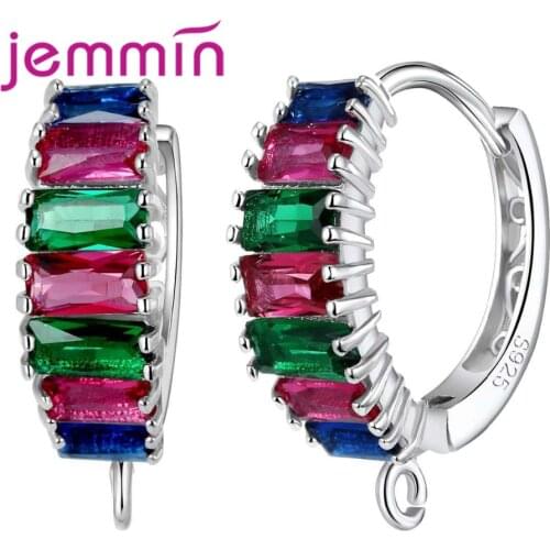 10PCS Sale 925 Sterling Silver Jewelry Accessories Colorful Crystal Hoop Earrings for Women Jewelry Findings