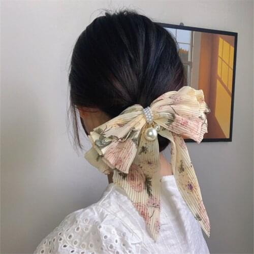 Summer New Fairy Print Flower Big Bow Tassel Hairgrips For Women Fashion Hair Accessories Hairpins Clips Wholesale