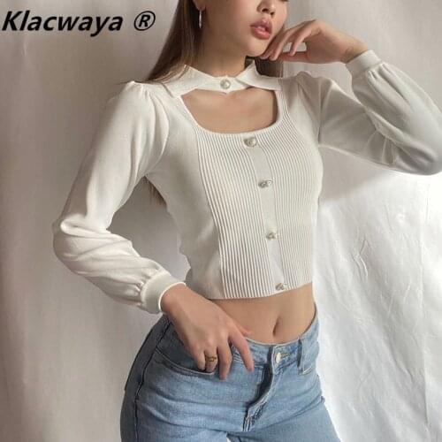 Knitted Sweater Women Tricot Femme Knitwear White Pull Noir Long Sleeve Crop Top Vintage Pullover Ropa Jersey Punto Mujer Spring
