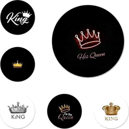 58mm King Queen Couple Lovers Icons Pins Badge Decoration Brooches Metal Badges For Backpack Decoration