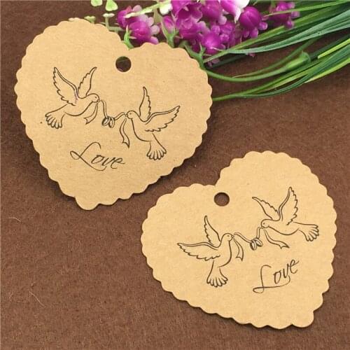 100Pcs/Lot Multiple Pattern Heart Shaped Hanging Kraft Paper Tags For Birthday Party Cake Boxes Price Label Note Cardboard Tags