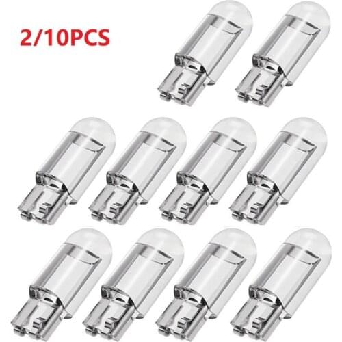 2/10X LED T10 W5W Cob Glass Car Light Bulb 6000K White Auto License Plate Dome Read DRL Lamp Style 12V Yellow Red Blue