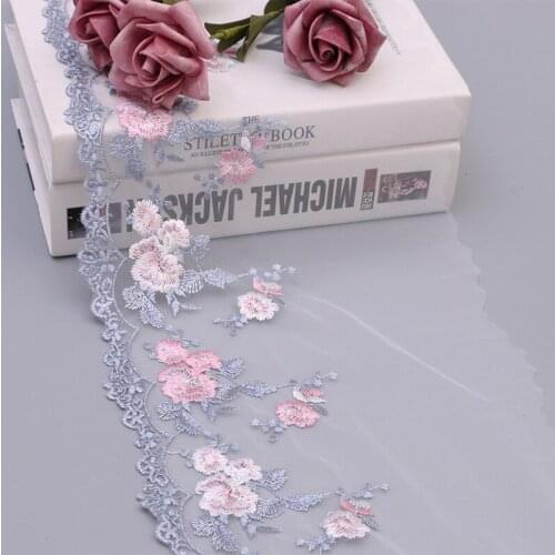 2Yards Flower LaceTrim Dress Wedding Blue Pink Lace Ribbon Fabric Applique Baby DIY Embroidered Sewing Craft 20cm Width