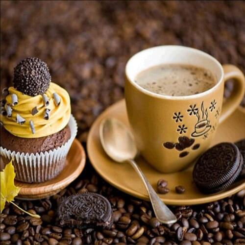 5D Diy Diamond Painting Cross Stitch Round Diamond Mosaic Craft Diamond Embroidery Needlework Landscape Coffee Cup Painting