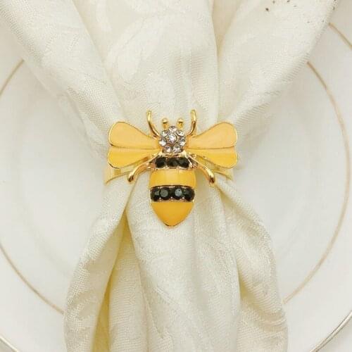 6PCS Yellow Bee Design Metal Napkin Rings Towel Buckle Bumble Bee Napkin Holder Wedding Party Festival Hotel Table Decor