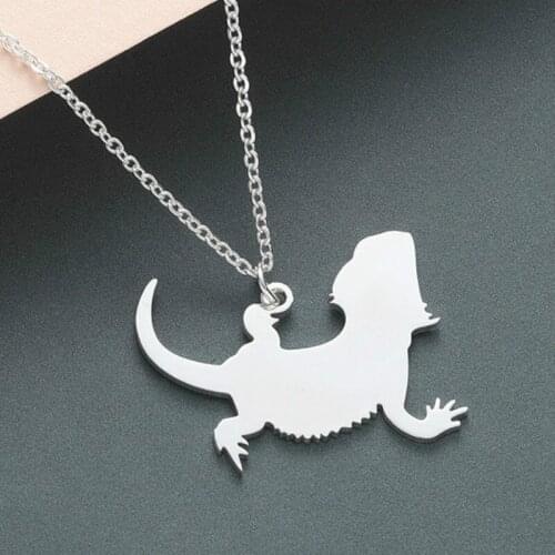 Bearded Dragon Charm Lizard Necklace Dragon Jewelry Pet Reptile Gift Stainless Steel Necklace Gold Rose Gold Color