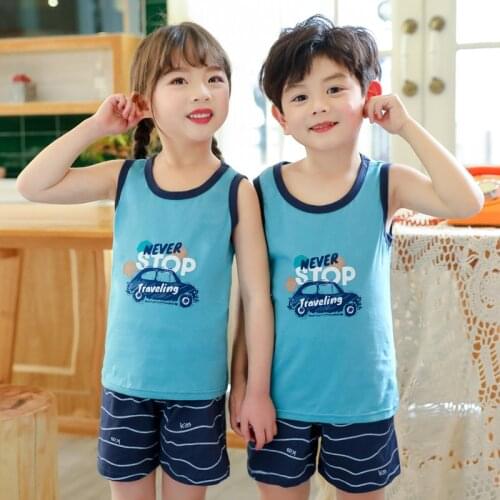 Kids Pajamas New Summer Boys Sleepwear Suit Nightwear Baby Girl Clothes Animal Cartoon Vest Sets Childrens Pyjamas 2 4 6 8 Year