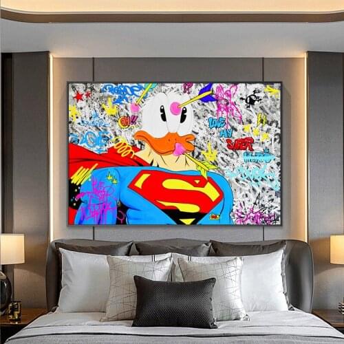 Disney Graffiti Donald Duck Superhero Canvas Print Poster Street Art Wall Street Art Canvas Painting Posters for Home Decor