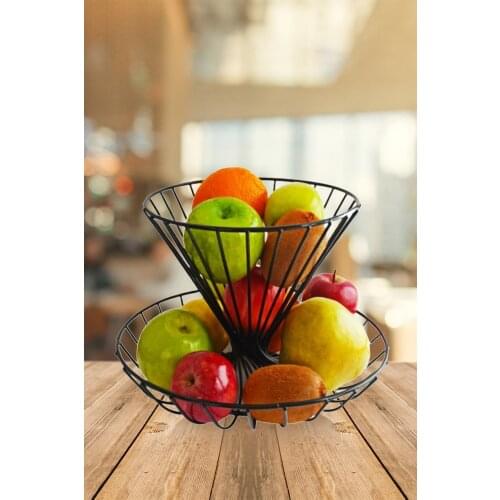 Two Storey Modern Metal Fruit Bowl, Presentation Basket, Two-Story Decorative