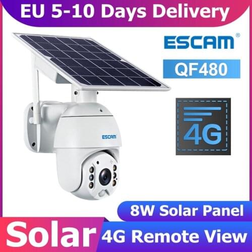 ESCAM QF480 1080P IP Camera Solar Panel PTZ 4G Battery PIR Alarm Full Color Night Vision IP66 Waterproof Security Surveillance