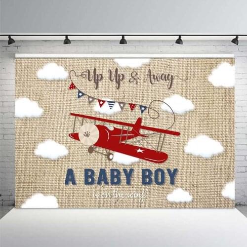Vintage Airplane Backdrop A Baby Boy Is on The Way Baby Shower Party Background Photography Dessert Table Decorations Props
