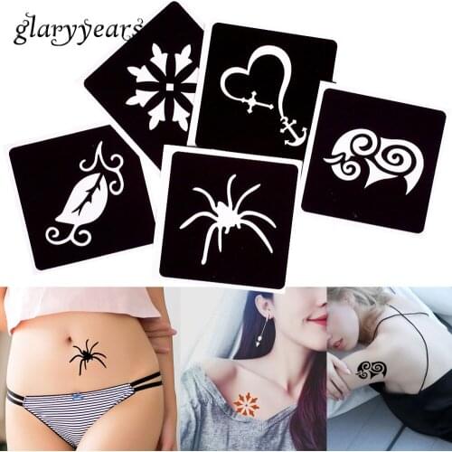 [ glaryyears ] 5 Sheets Hollow Henna Tattoo Stencil Spider Leaf Design Colored Drawing Waist Chest Body Art Tattoo Template G#28