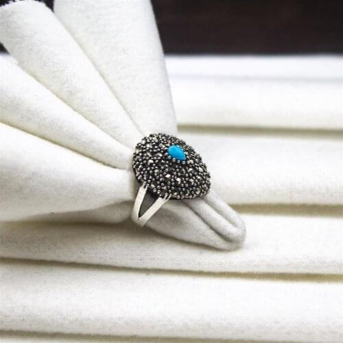 Turquoise Gemstone Margazit Women 'S Silver Ring Round Bright Eye-Catching For Women Beauty
