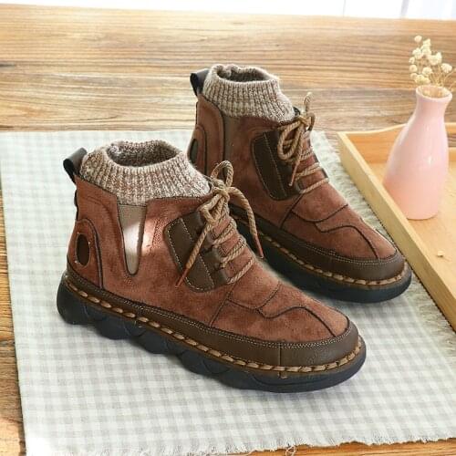 Hand-Stitched Short Boots College Wind Plus Velvet Cotton Boots Mori Girl Literary Retro Warm Ankle Boots Wool Tube Womens Boots