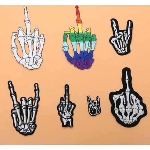 Skull Skeleton Bone Middle Finger Ghost Outlaw Motorcycle Biker MC Club Sew/Iron on Embroidered Appliqued Badge Sign Biker Patc