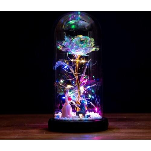 Beauty Rose Flashing Flowers In Flask Glass Dome For Valentines Day Birthday Gifts Wedding Decoration