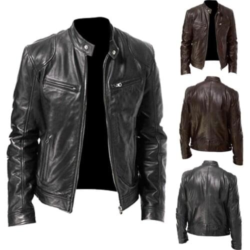 2021 PU Leather Jacket Autumn New Mens Casual Fashion Stand Collar Slim Solid Color Leather Jacket Men Anti-wind motorcycle