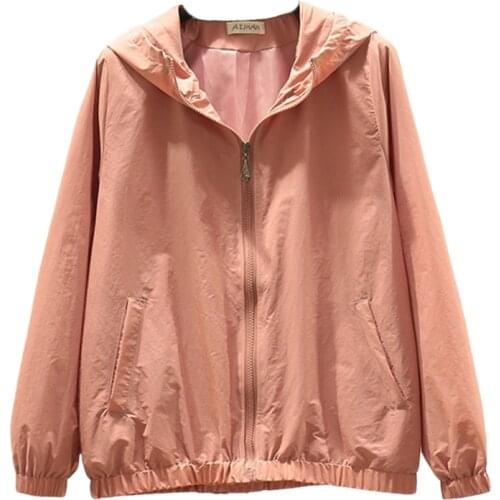 Jackets Women Basic Hooded Jacket Zipper 2021 Autumn Causal Solid Windbreaker Lightweight Woman Hooded Jacket Coat Veste Femme