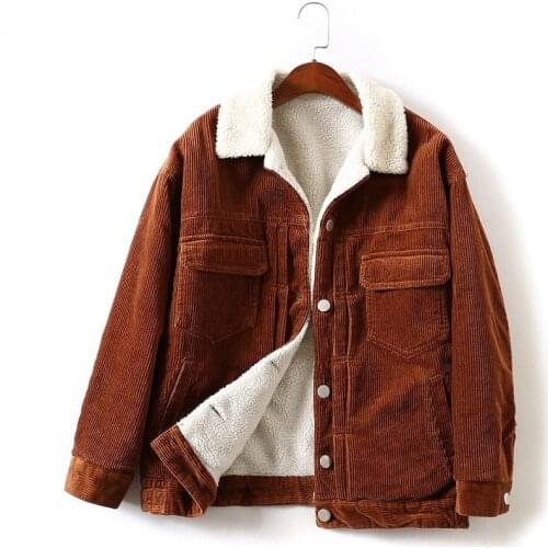 Corduroy Oversize Basic Jacket For Women 2020 Winter Thick Warm Coat Long Sleeve Turndown Collar Casual Single Breasted Outwears