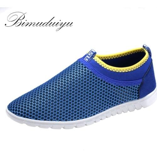 BIMUDUIYU Summer Fast Beach Shoes Breathable Mesh Net Surface Mens Sandal Slipper Casual Shoes Soft Driving Lazy Loafer