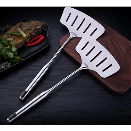 Stainless Steel Cooking Turners Pot Shovel With Long Handle Frying Fish Shovel Steak Meat Spatula Cooking Utensils Kitchenware