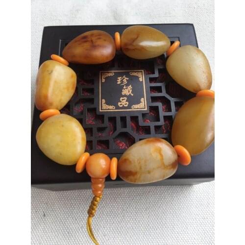 Natural raw hetian yellow jade bracelet bangle hand-carved jadite jade beads bracelets for men jade jewelry real jade gift