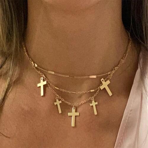 2020 New Trendy Cross Charm Dangle Layered Necklace For Women Girl Ester ThanksGiving Statement Decoration Bohemia Jewelry