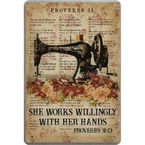 She Works Willingly with Her Hands Retro Metal Tin Sign Plaque Poster Wall Decor Art Shabby Chic Gift Suitable 12x8 Inch