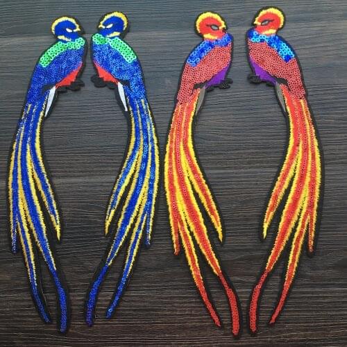 Wholesale 1Pair Sew on Sequined Phoenix Applique Patches, Sew on Patches Applique for Clothes LSHB645