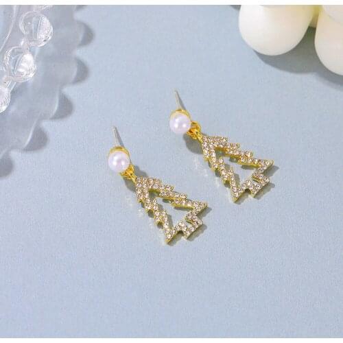 Wholesale New Christmas Earrings Cool Cute Crystal Christmas Tree Ear Stud Female Wholesale