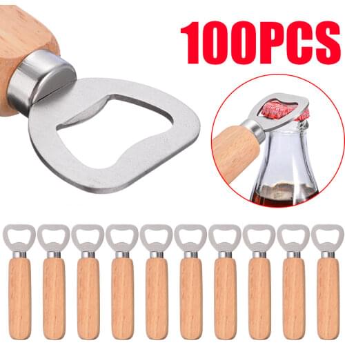 100pcs/set Bartender Bottle Opener Rubber Wood Handheld Wine Beer Soda Glass Cap Bottle Opener for Home Kitchen Bar