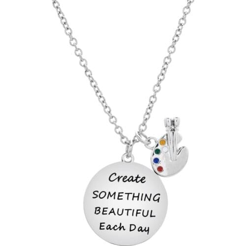 Paint Palette Girls Pendant Necklace Create Something Beautiful Each Day Necklace for Kids Jewelry Birthday Gifts Bff Necklace