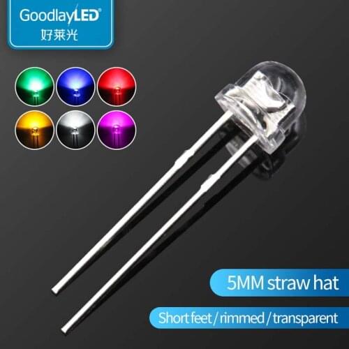 1000PCS 5mm straw hat short leg edge transparent white red blue green yellow light-emitting diode LED