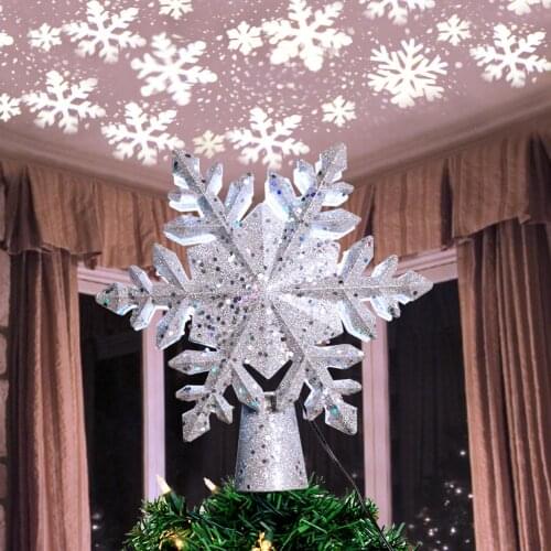 Christmas Tree Topper LED Light Star Snowflake Projection Rotating Glitter Top Light Christmas Tree Decoration for New Year Home