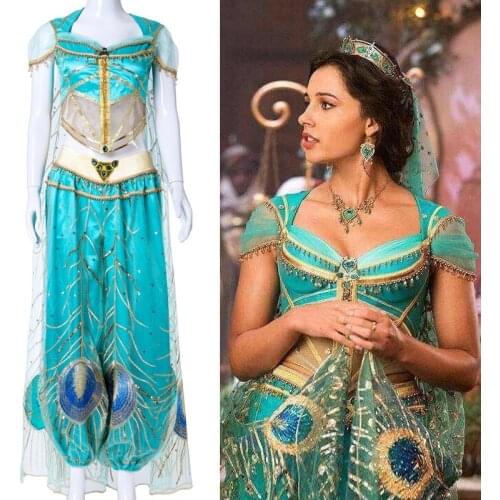 High Quality Aladdin Film Cosplay Costume Jasmine Adult Lamp Princess Fancy Dress Custom Made Halloween Costume