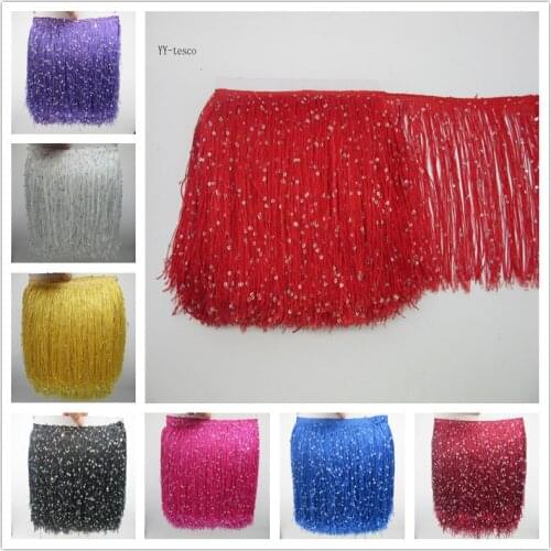 YY-tesco 1 Yard/lot 20CM Long Polyester Sequins Tassel Fringe Lace Trim Ribbon Sew Latin Dress Stage Garment Curtain Accessories