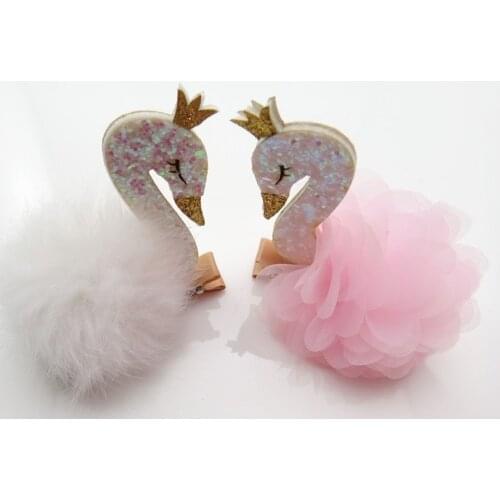2020new Arrivals Cute White Furry Ball Swan Hair Clip Pink Yarn Ball Swan Headdress Cartoon Animal Stereo Hairpin Hair Accessory