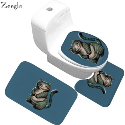 Zeegle Bathroom Mats Pet Cat Toilet Carpet Mats Shower Mat Non Slip Flannel 3D Printed Rugs and Mat Set
