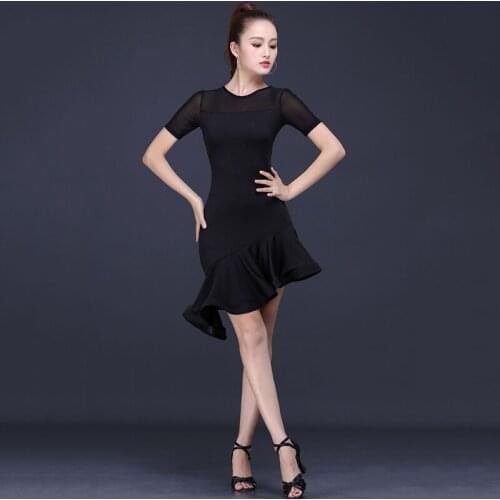 2020 New Latin Dance Skirt For Women Fashion O-Neck Short Sleeves Modern Latin Dress Latin Ballroom Tango Dance Practice Wear