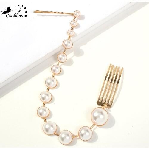 Carddoor Fashion Pearl Chain Headband Hairband Hair Comb Dish Hair Clip Cute Hair Accessories For Women Girl Lady Jewelry