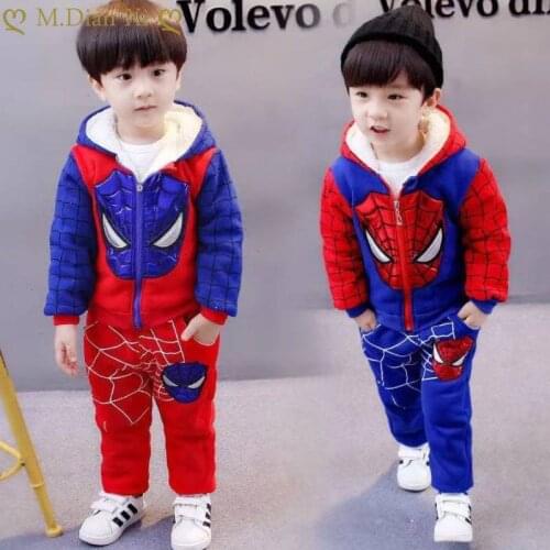Baby Boy Winter Outfit Set Boys Plus Velvet Thicken Cartoon Embroidery Kids 2pcs Childrens Sports 1-5 Years Old Christmas Wear